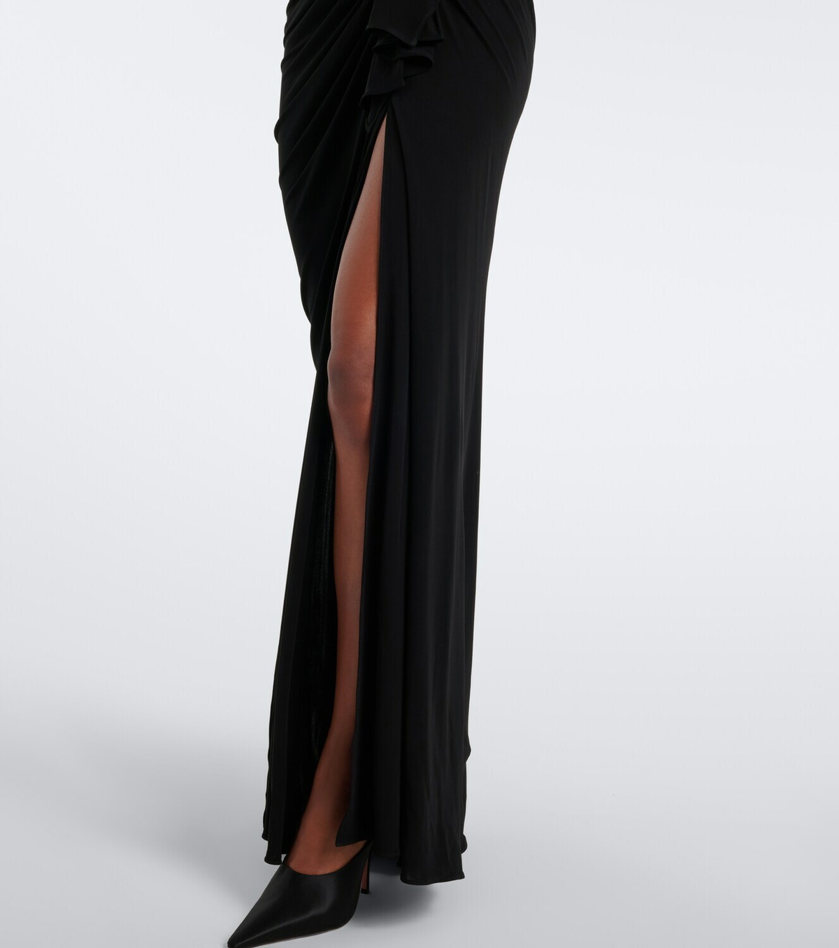 Alex Perry Draped leather and jersey corset gown