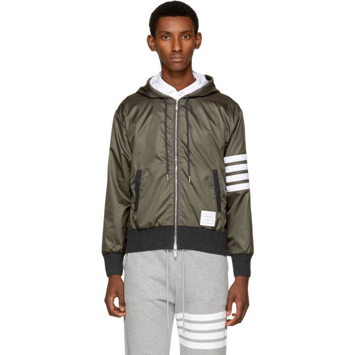 Photo: Thom Browne Grey Ripstop Four Bar Zip Hoodie