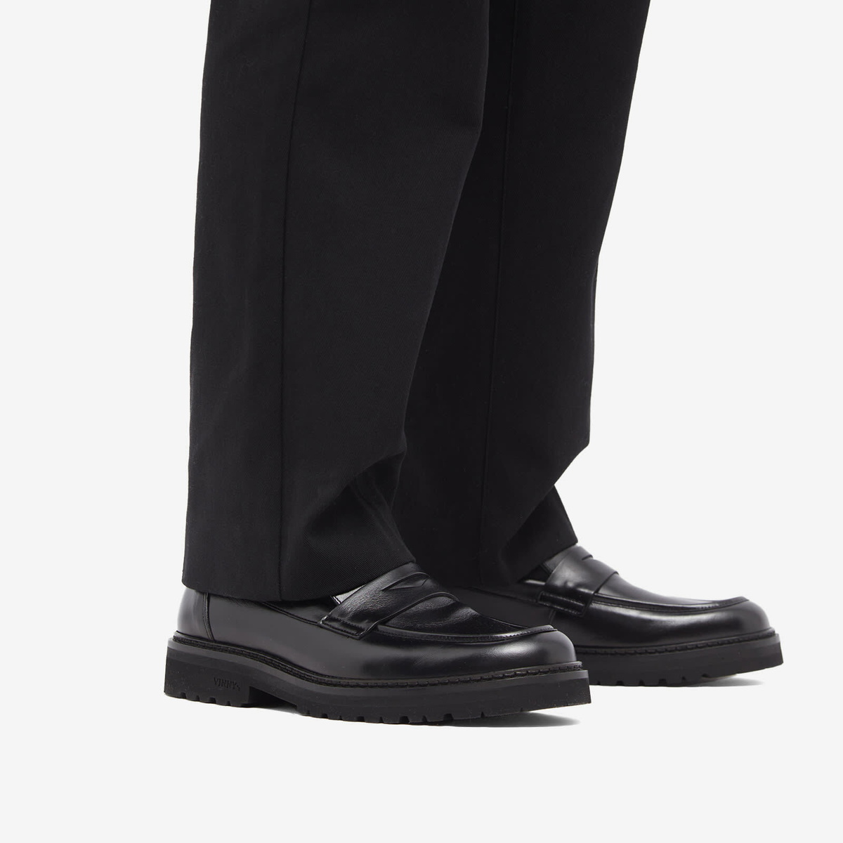 VINNY'S Men's Richee Lug Sole Penny Loafer in Black Crust Leather