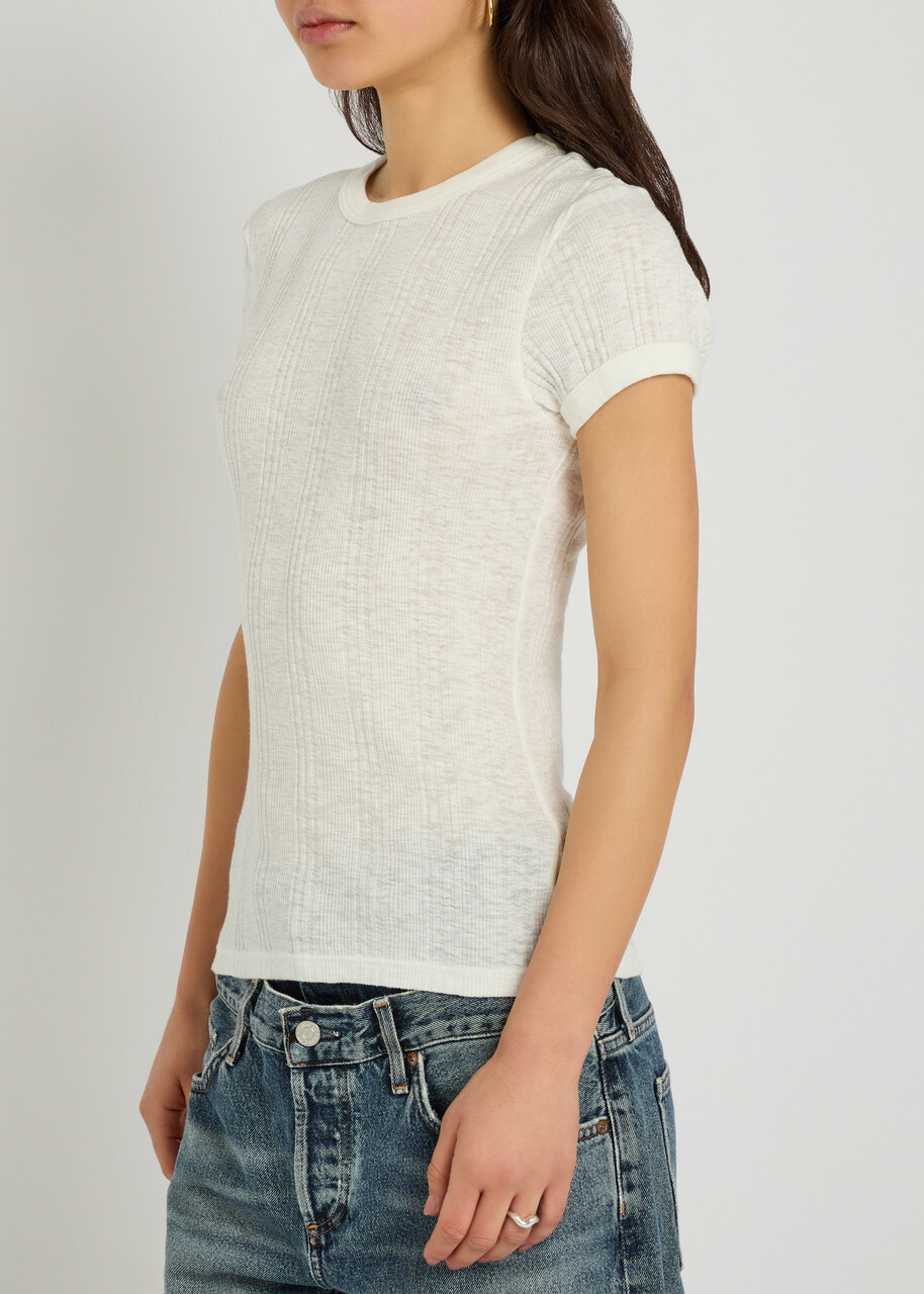 Mother The Itty Bitty Ringer Ribbed Cotton T-shirt White