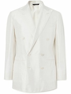 Saman Amel - Double-Breasted Silk Tuxedo Jacket - Neutrals