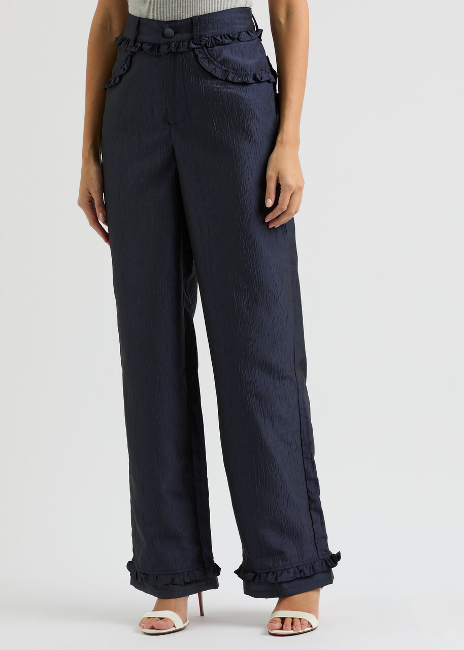 Sister Jane Pointe Straight-leg Taffeta Trousers Navy