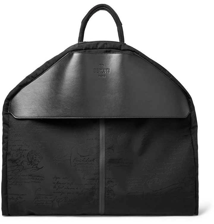 Photo: Berluti - B-Way Scritto Leather-Trimmed Nylon Garment Bag - Black