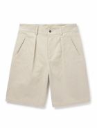 De Bonne Facture - Straight-Leg Pleated Cotton-Drill Shorts - Neutrals