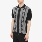 Beams Plus Men's Zip Stripe Polo Shirt Knit in Black