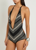 Missoni Striped Open-back Mesh Swimsuit White And Black