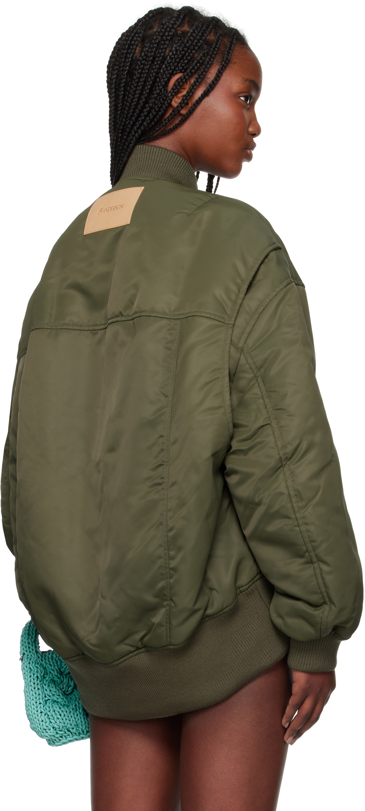 JW Anderson Green Curved Hem Oversized Bomber Jacket JW Anderson
