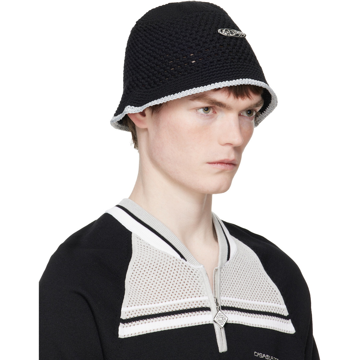 Casablanca Black Warp Logo Crochet Bucket Hat