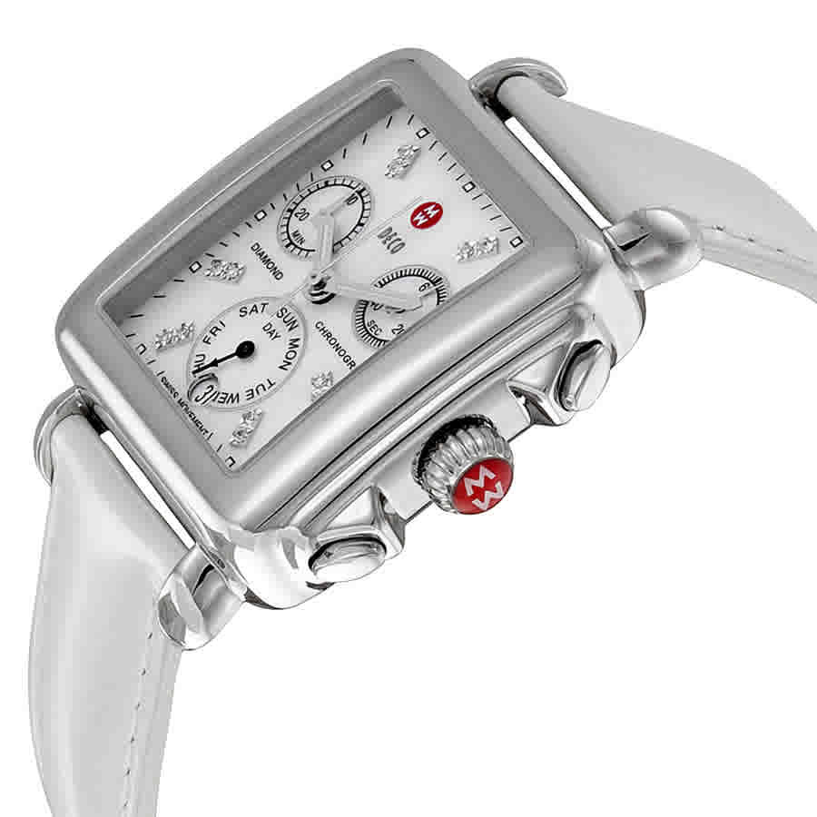 Michele Signature Deco White Mother of Pearl Dial Silver Leather Ladies Watch MWW06P000023