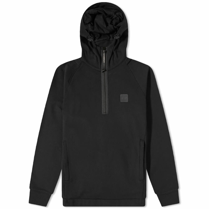 Photo: C.P. Company Men's Rubber Patch Logo Quarter Zip Popver Hoody in Black