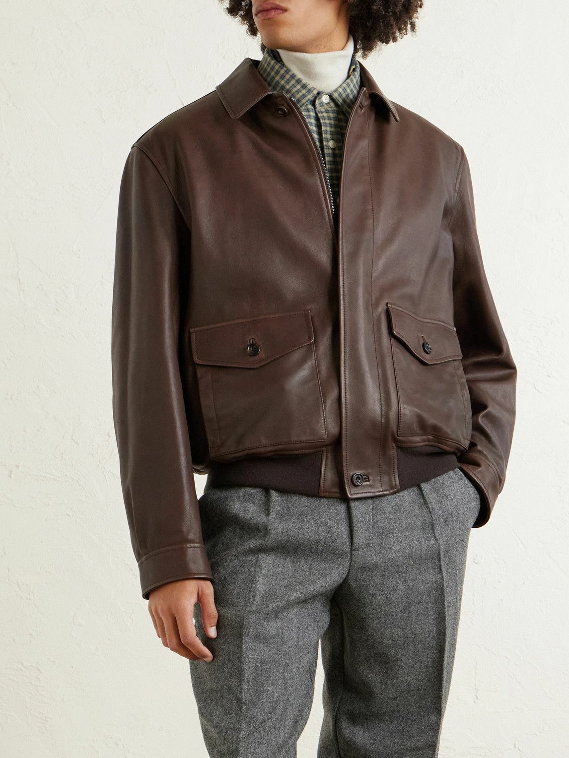 Ralph Lauren Purple label - Leather Bomber Jacket - Brown