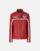 Pinko Racing Style Leather Biker Jacket Salsa Red