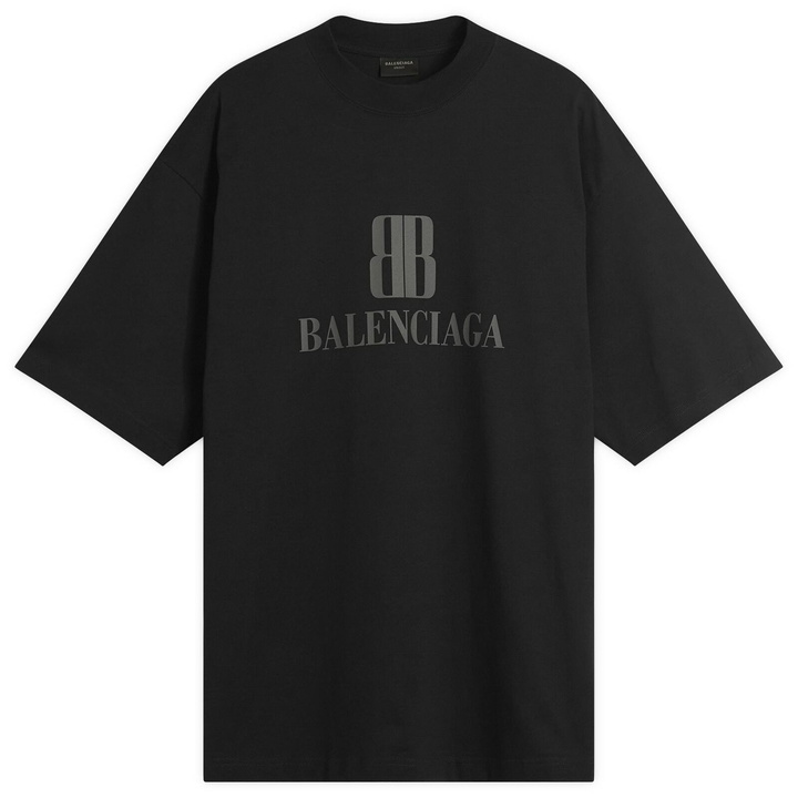 Photo: Balenciaga Men's Nano BB Logo Dry Jersey Medium Fit T-Shirt in Faded Black