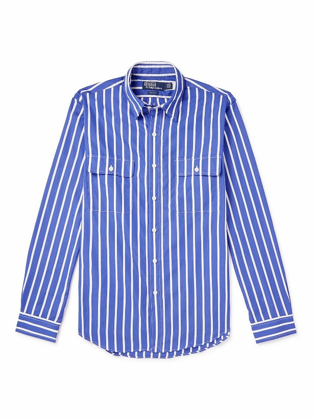 Photo: Polo Ralph Lauren - Cutaway-Collar Striped Cotton-Poplin Shirt - Blue