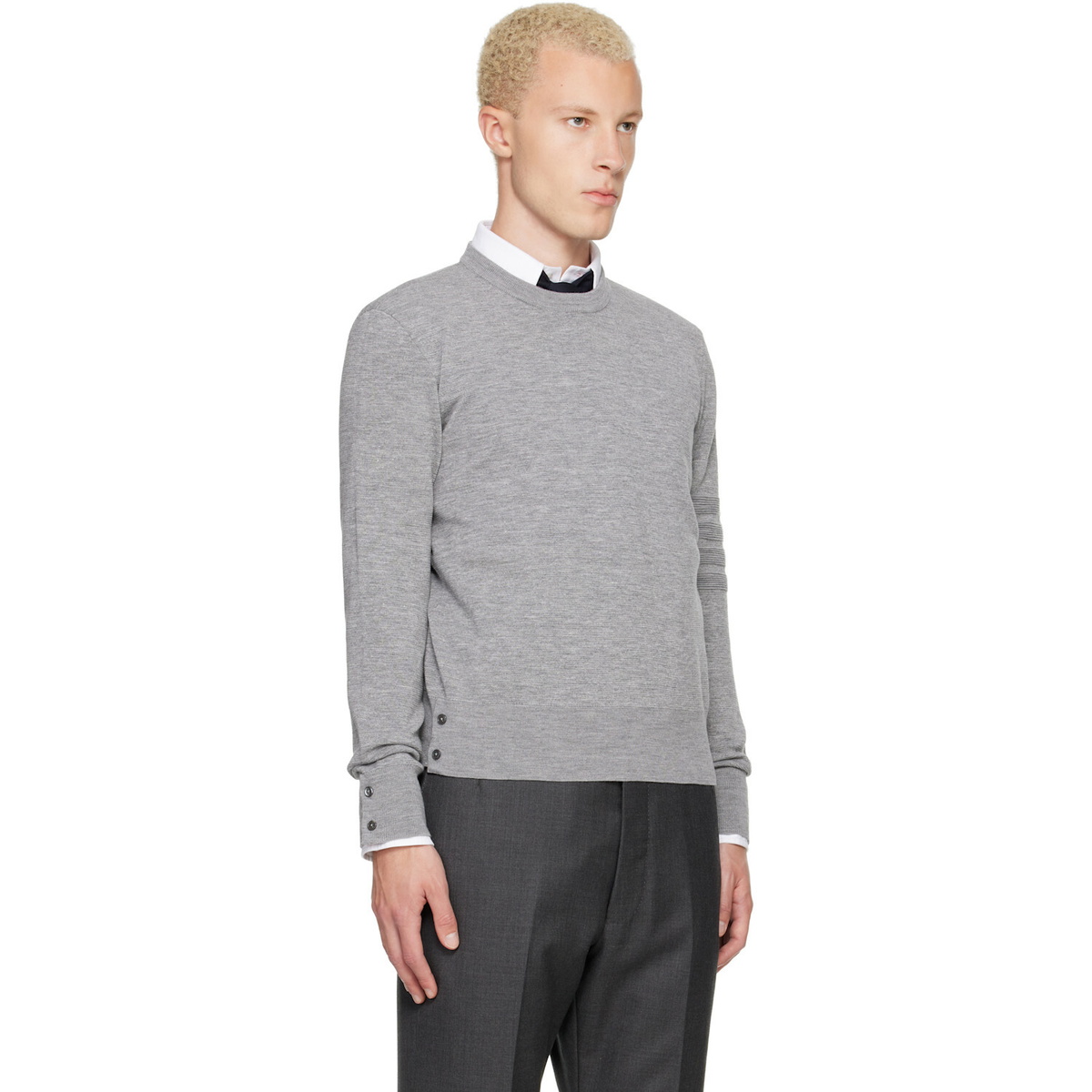 Thom Browne Gray Ottoman Milano Stitch 4-Bar Bomber Sweater