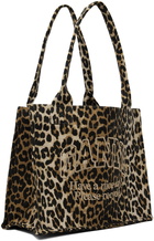 GANNI Brown Leopard Large Canvas Tote