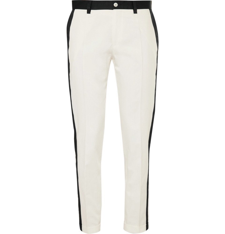 Photo: Dolce & Gabbana - Contrast-Trimmed Cotton-Blend Jacquard Trousers - Men - White