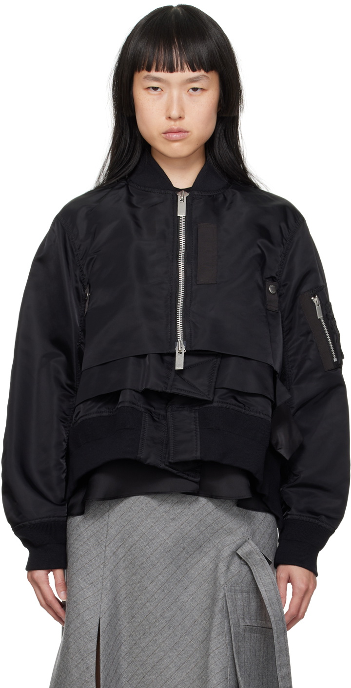 sacai Black Layered Bomber Jacket Sacai