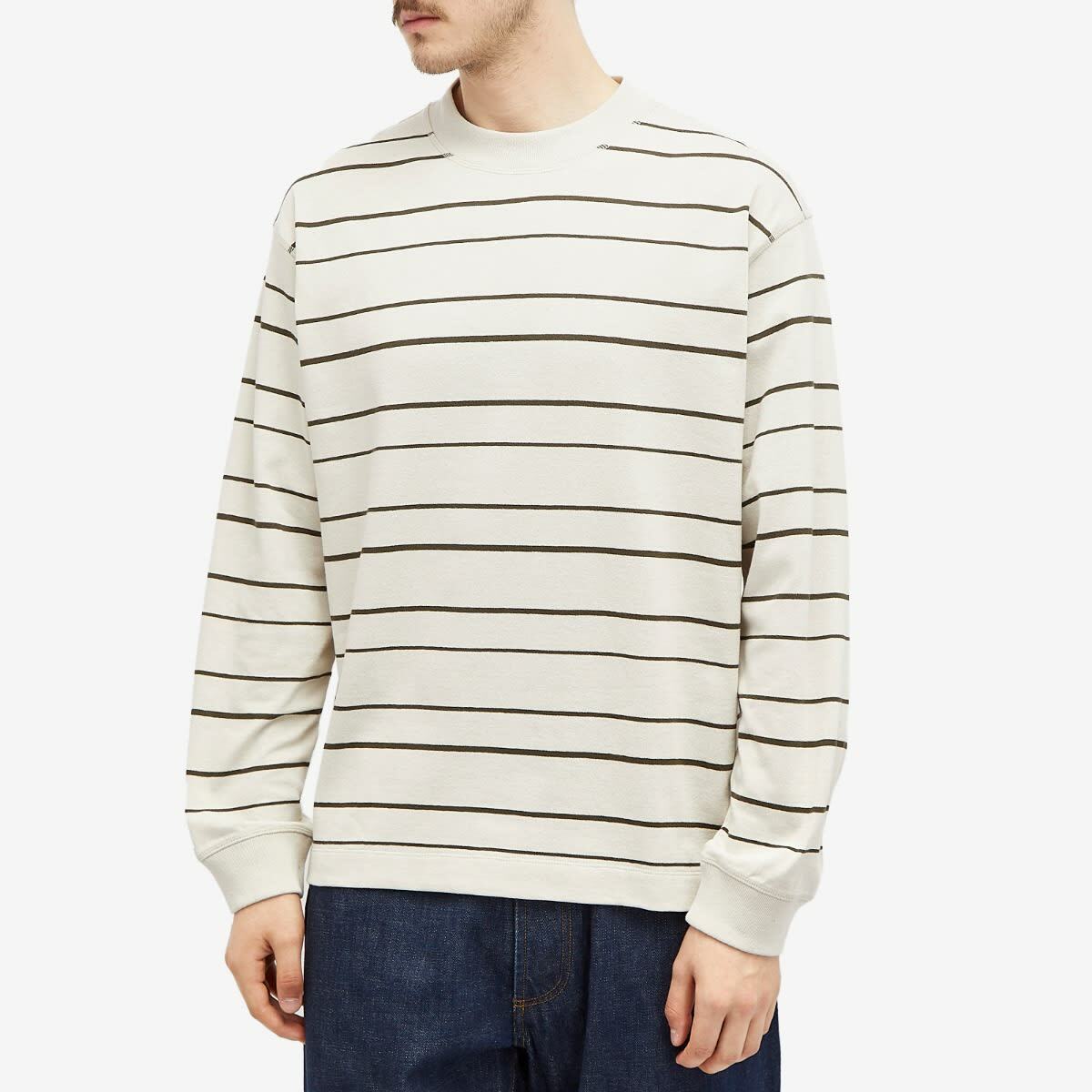 MHL by Margaret Howell Men's Matelot Stripe Crew Sweatshirt in Chalk/Assam