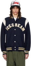 ICECREAM Navy Drippy Varsity Bomber Jacket