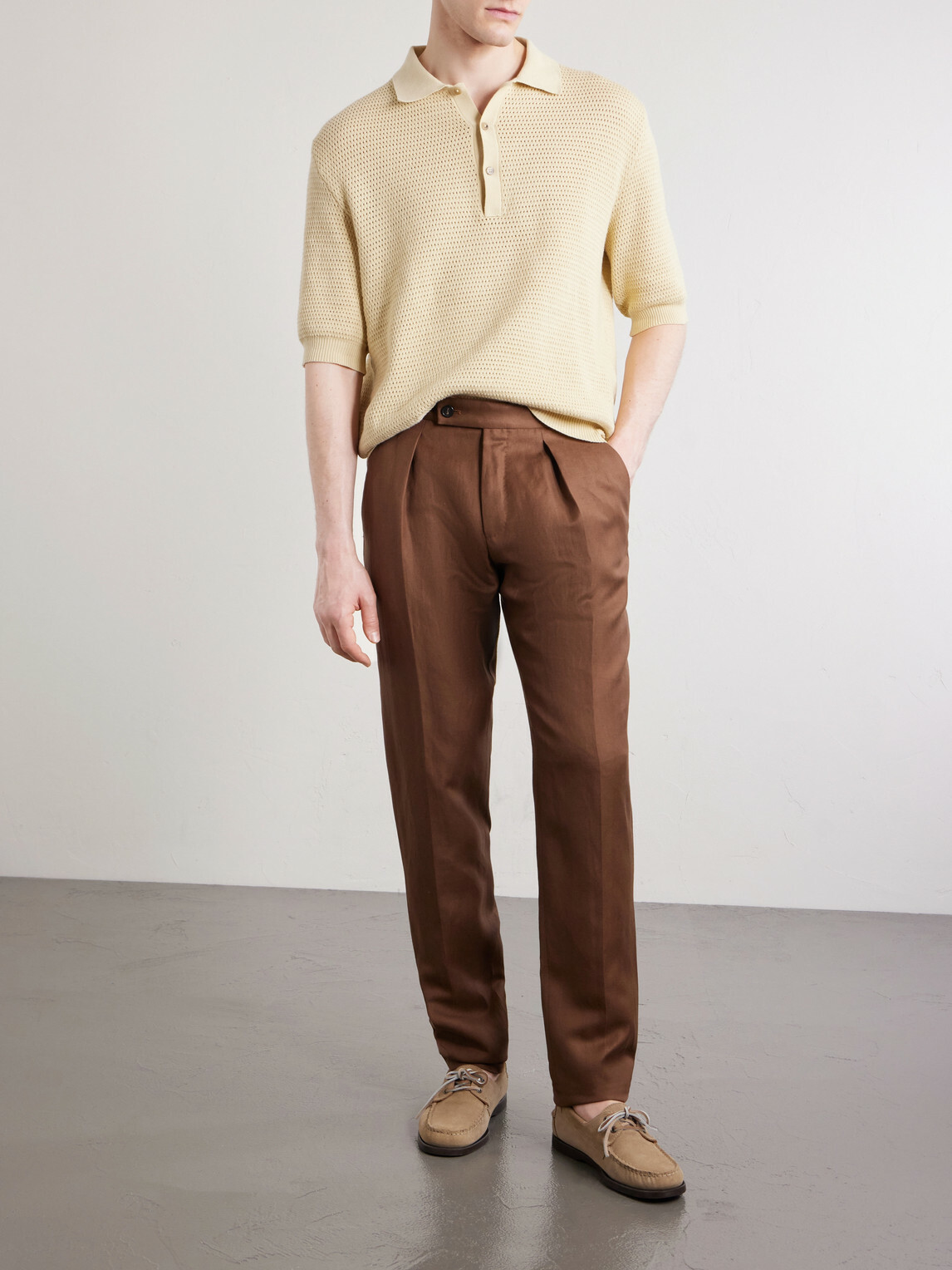 Slowear - Tapered Pleated Wool and Linen-Blend Trousers - Brown
