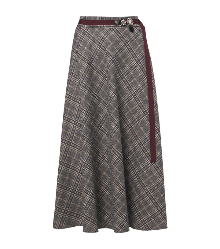 Photo: 'S Max Mara Belted plaid virgin wool midi skirt