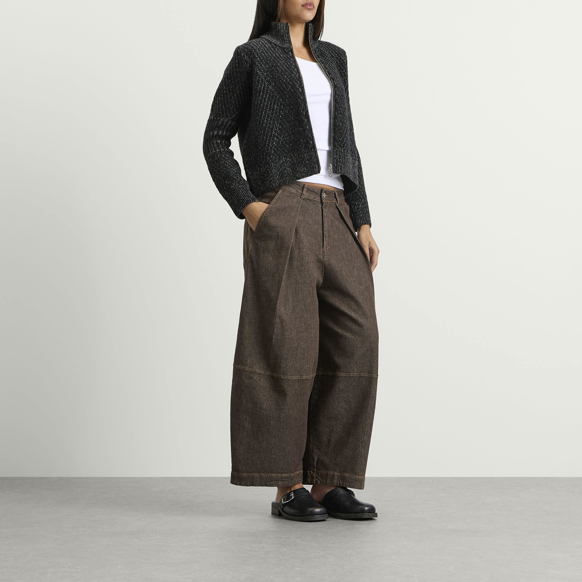 YMC Women's Cropped Nova Knit in Charcoal
