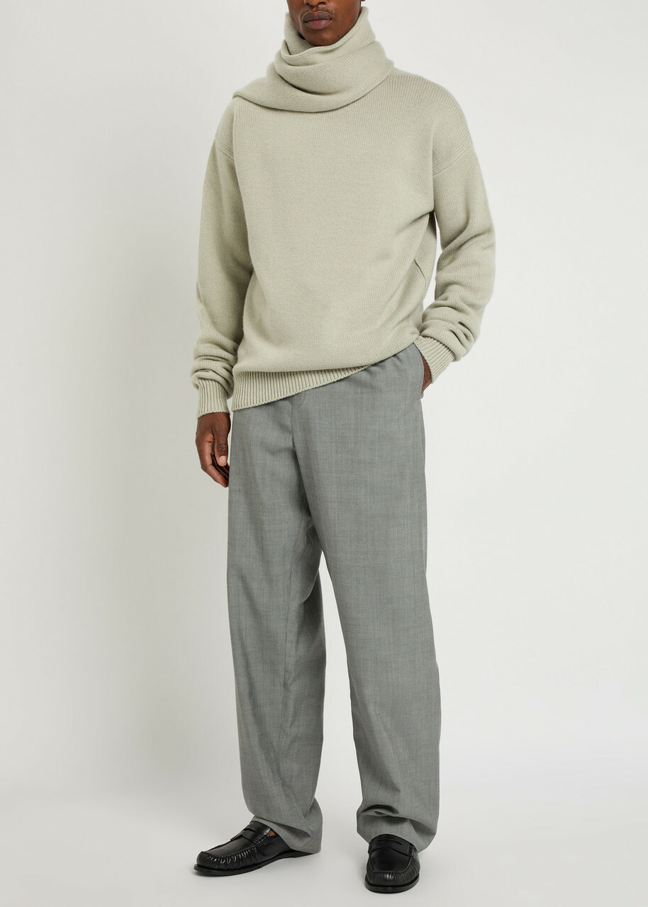 Calvin Klein Drawstring Straight-leg Wool Trousers Grey