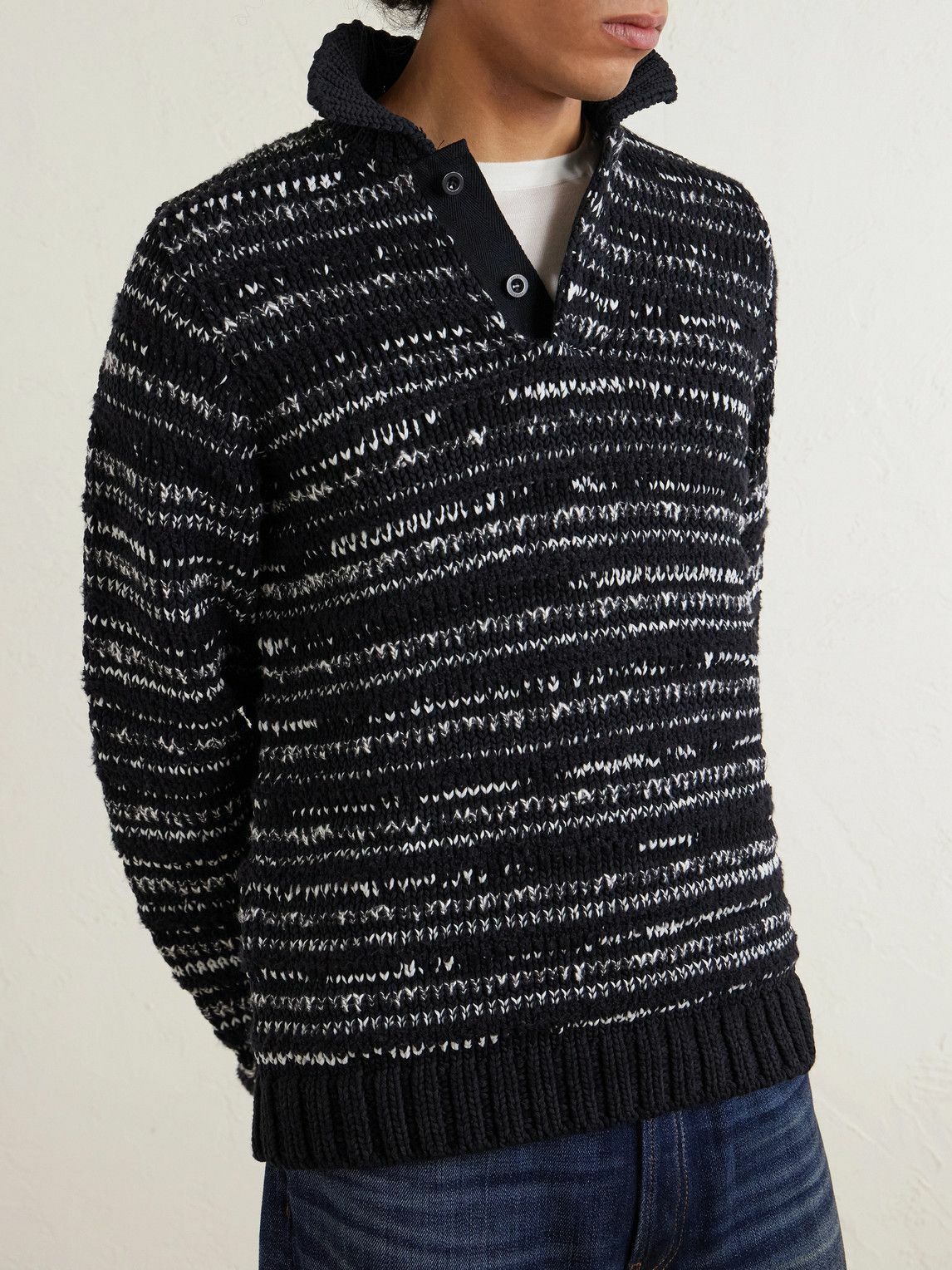Sacai - Knitted Cotton-Blend Polo Shirt - Black