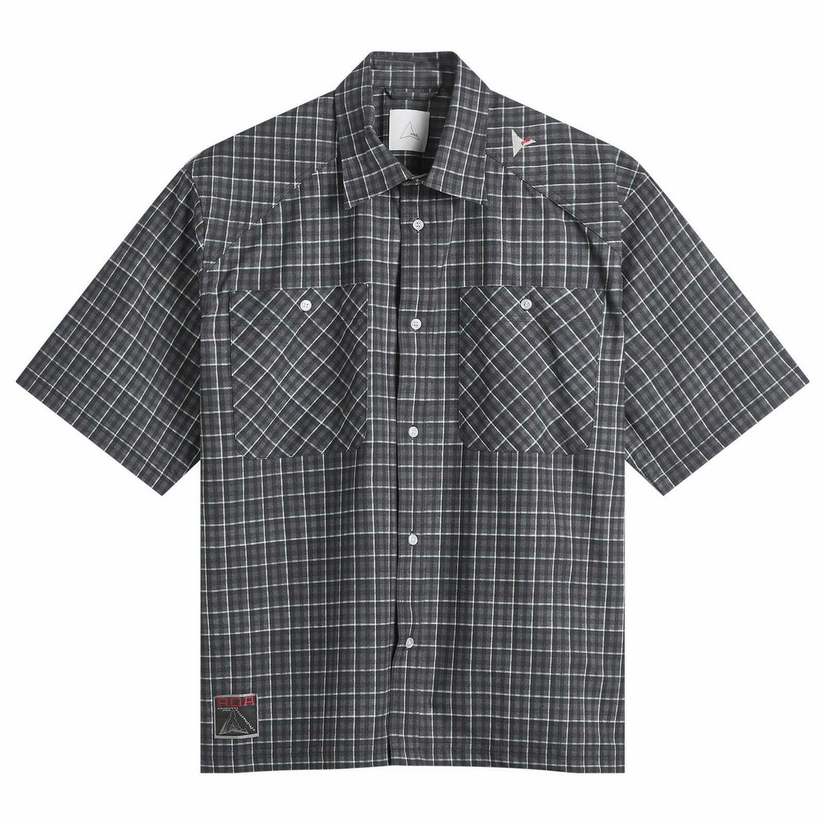 ROA Men's Aair Floweave Printed Check Short Sleeve Shirt in Grey