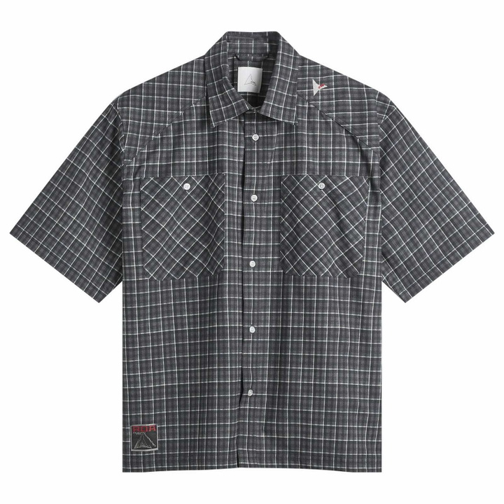 Photo: ROA Men's Aair Floweave Printed Check Short Sleeve Shirt in Grey