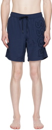 BOSS Navy Embroidered Swim Shorts