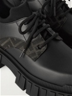 Fendi - Logo Jacquard-Trimmed Leather Derby Shoes - Black