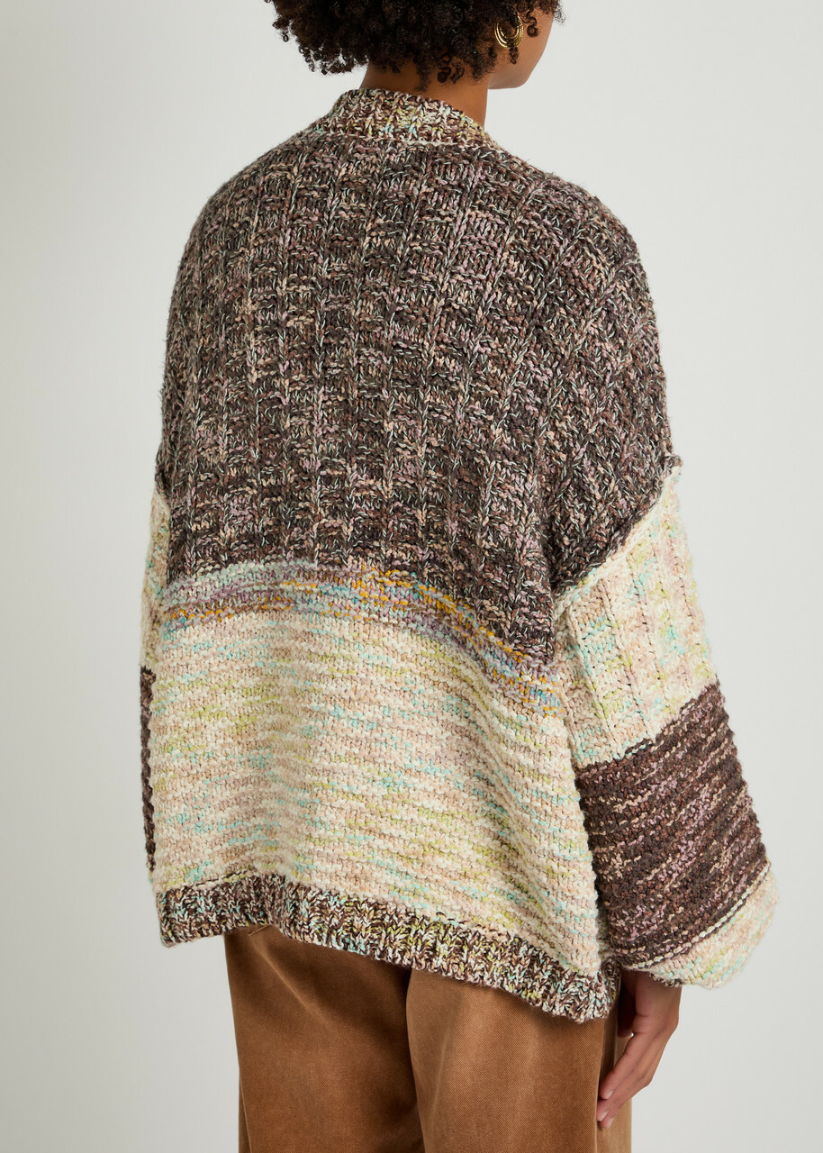 Free People Isabella Colourblock Knitted Cardigan Brown