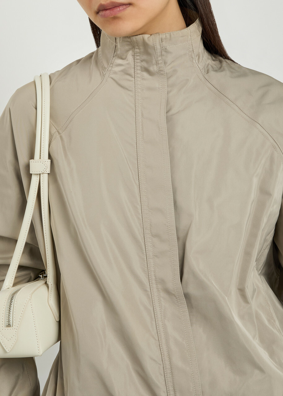 Alaïa High-neck Woven Windbreaker Jacket Beige