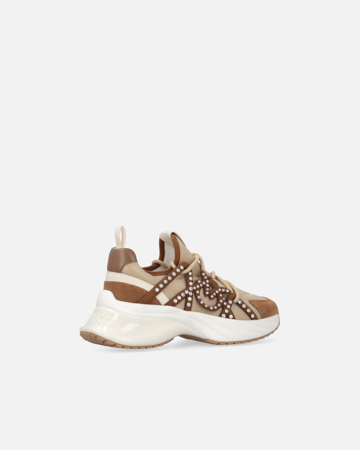 Pinko Ariel Sneakers With Laces And Rhinestones Rope Beige