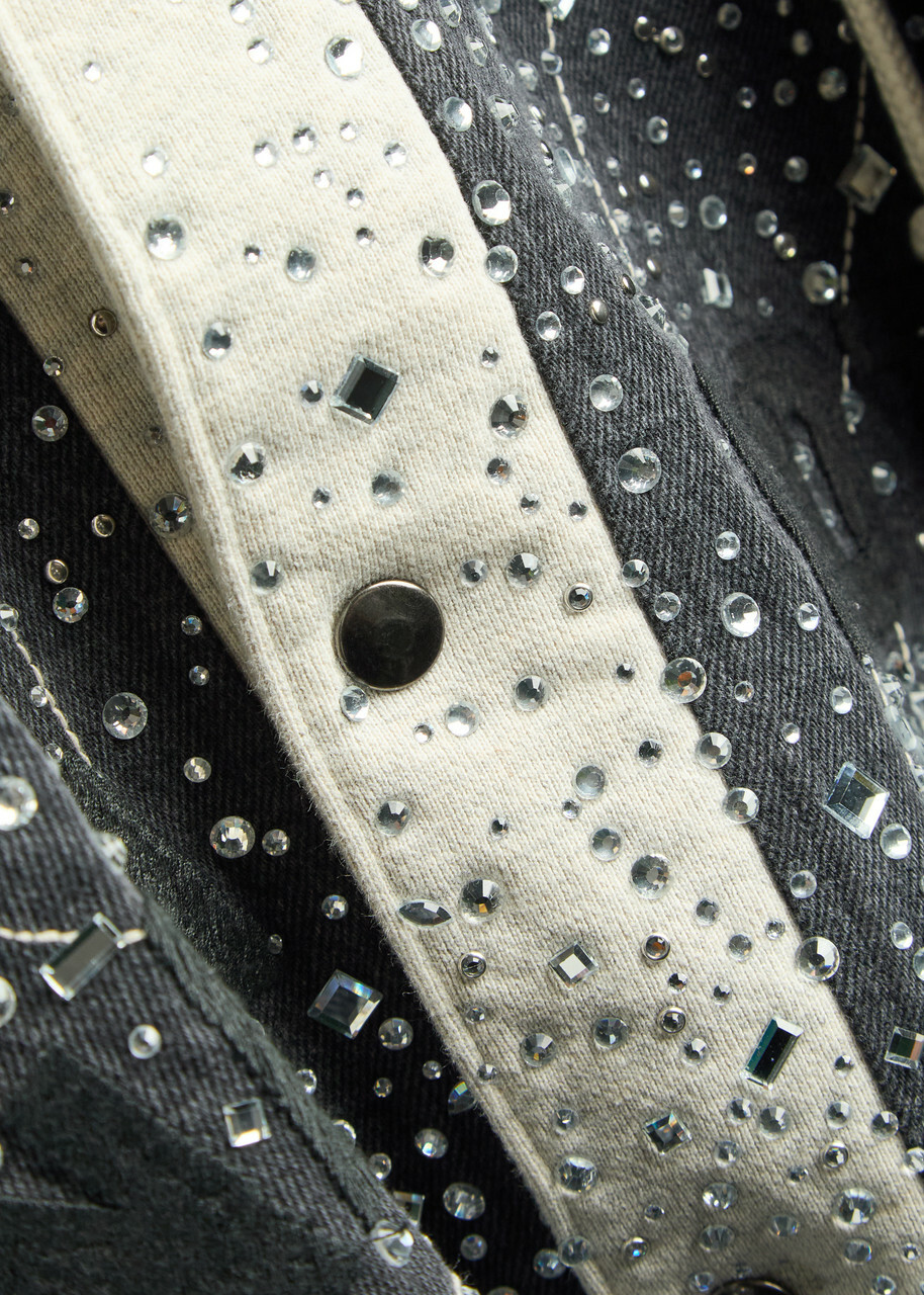 Satoshi Nakamoto Crystal-embellished Cotton Jacket Black Grey