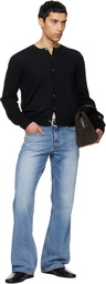 TONYWACK Black Super Fine Wool Crew-Neck Cardigan