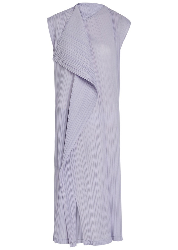 Photo: Pleats Please Issey Miyake Pleated Draped Woven Midi Dress Light Purple