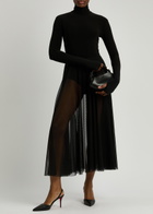Norma Kamali Semi-sheer Mesh and Jersey Midi Dress Black