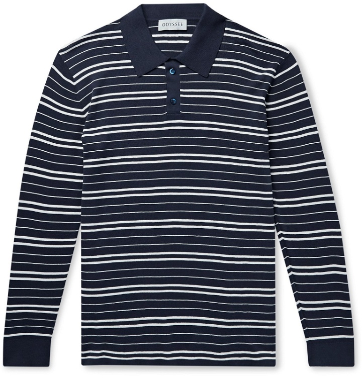 Photo: Odyssee - Meadow Slim-Fit Striped Cotton Polo Shirt - Blue
