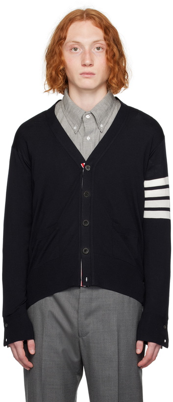 Photo: Thom Browne Navy 4-Bar Cardigan