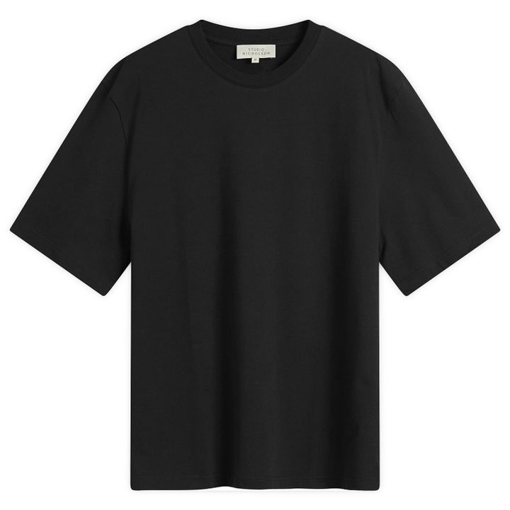 Photo: Studio Nicholson Men's Lay Branded Boxy Fit T-Shirt in Black