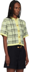 BALMAIN Yellow Buttoned Shiny Light Tweed Cardigan