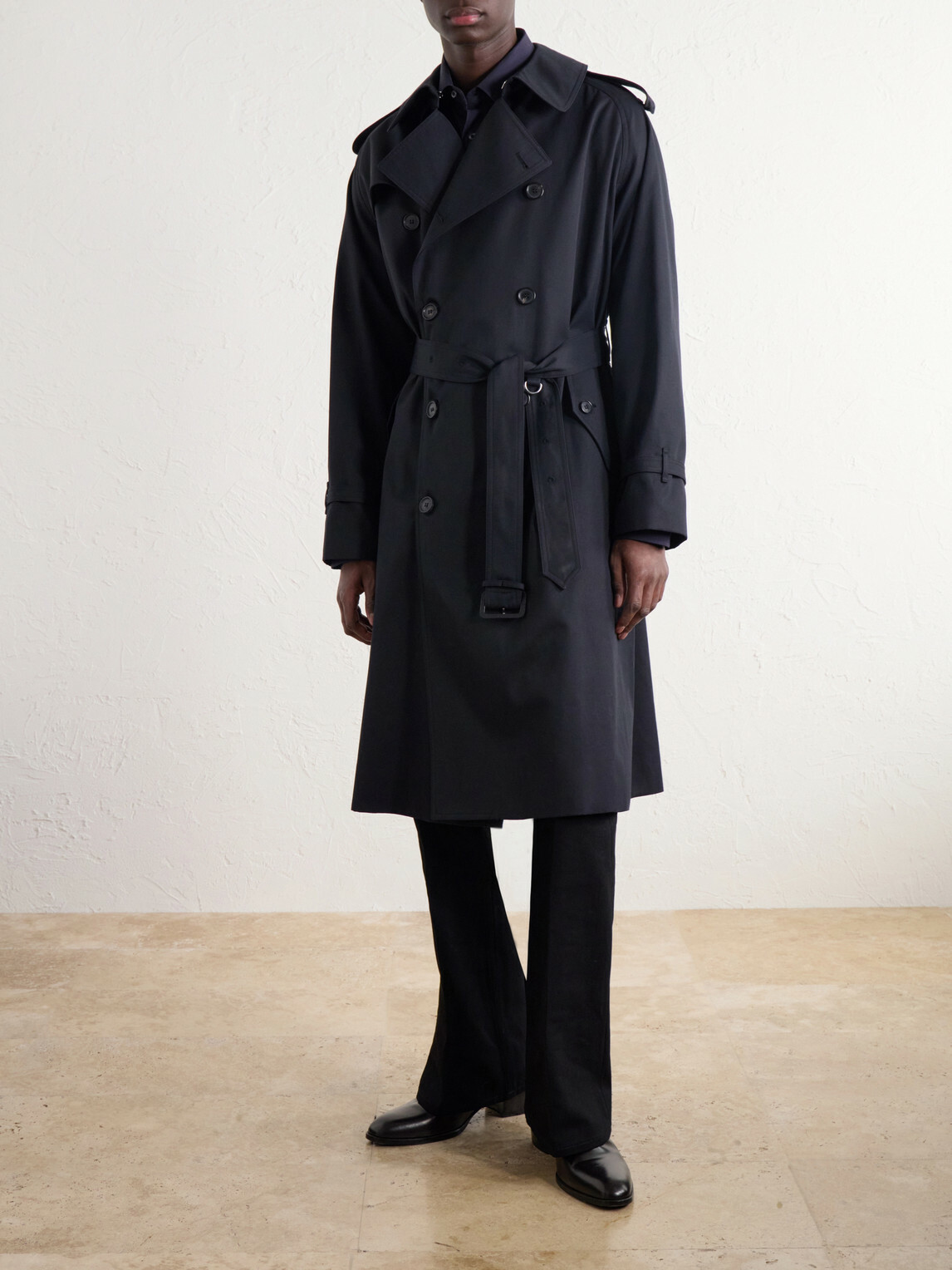 Husbands - Double-Breasted Belted Gabardine Trench Coat - Blue