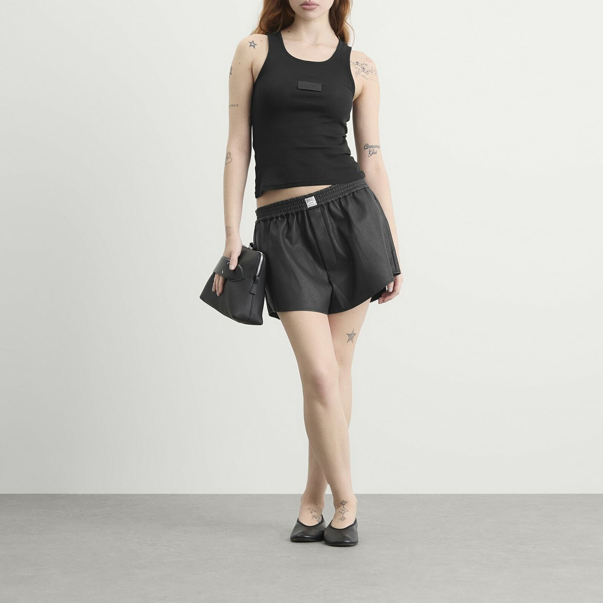MM6 Maison Margiela Women's Leather Boxer Shorts in Black