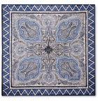 Etro - Printed Linen and Silk-Blend Pocket Square - Blue