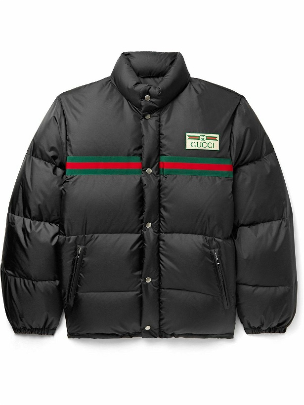Photo: GUCCI - Logo-Appliquéd Striped Quilted Shell Down Jacket - Black