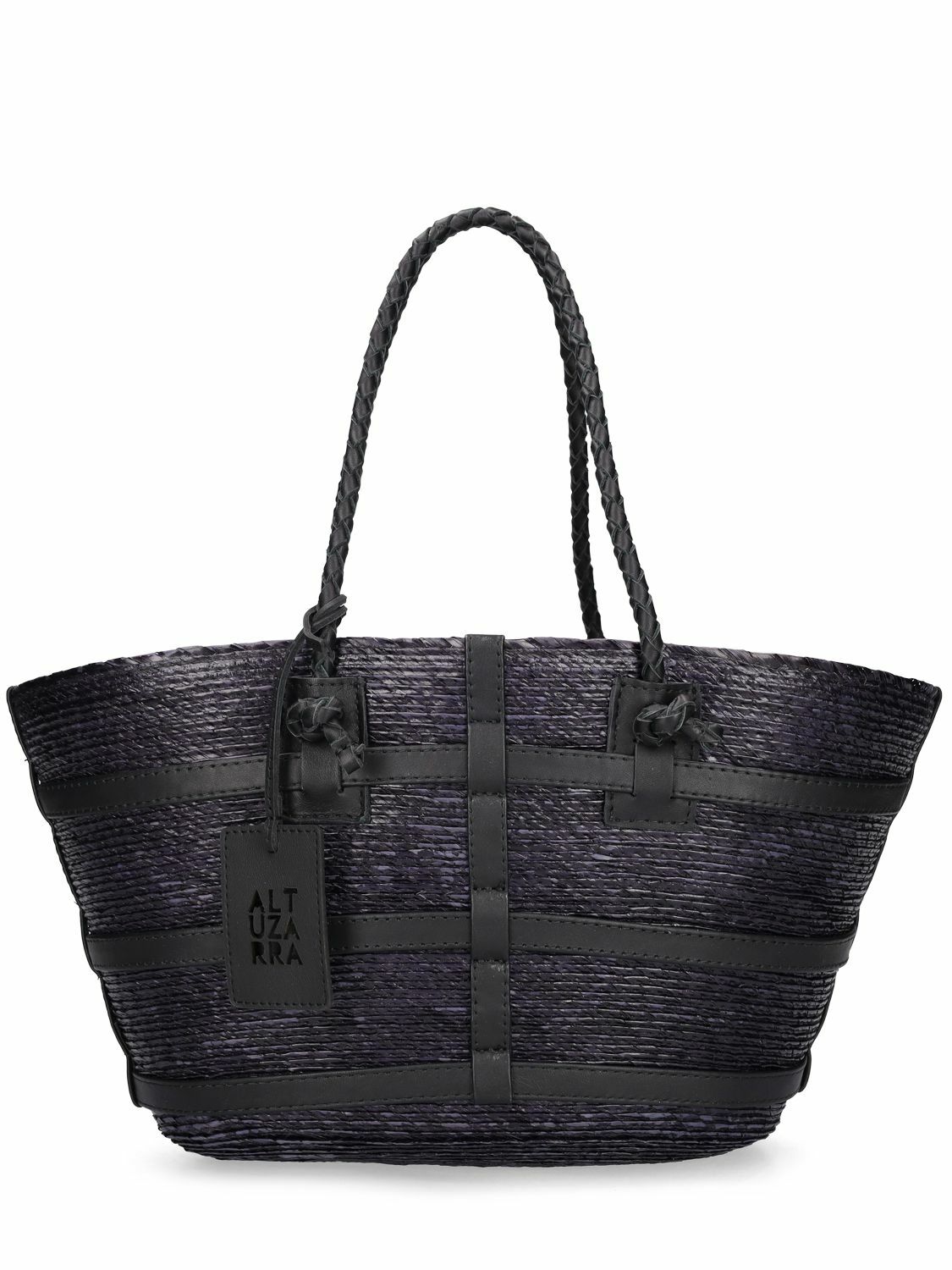 Straw Shoulder Bag w/ Top Zip & Twist-Lock Closure: Natural/Brown main image 1