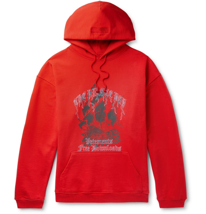 Photo: Vetements - Oversized Printed Loopback Cotton-Blend Jersey Hoodie - Red